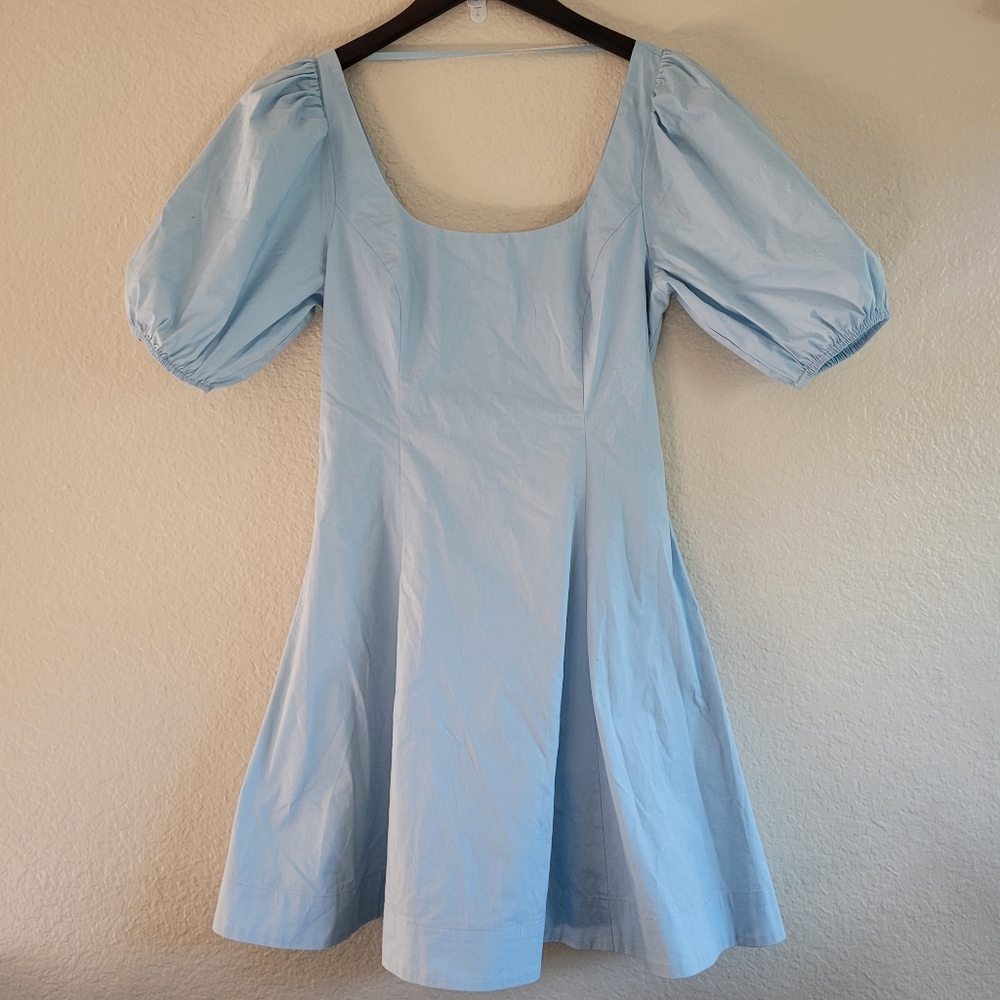 Staud baby blue puff sleeve mini dress